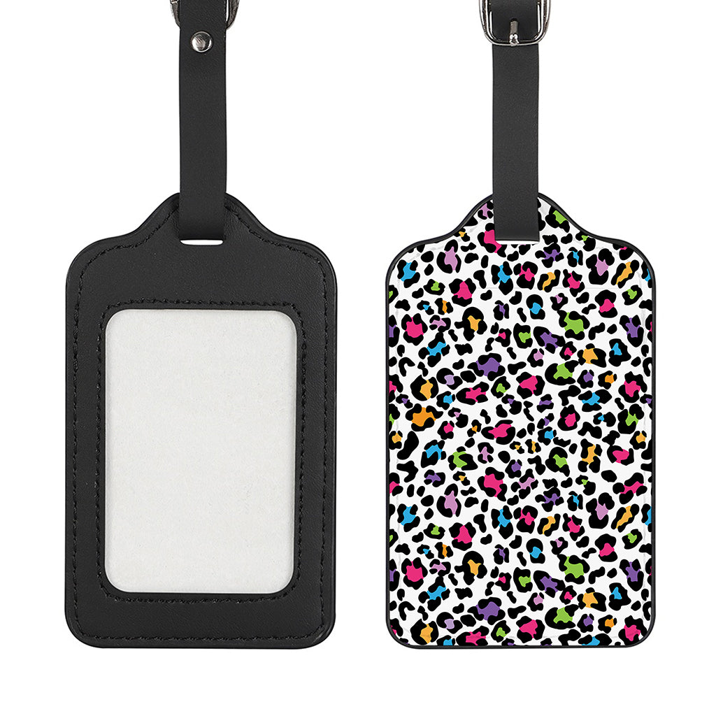 White And Rainbow Leopard Print Luggage Tag