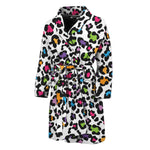 White And Rainbow Leopard Print Men's Bathrobe