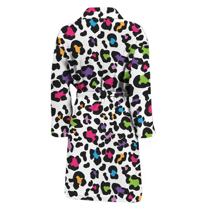 White And Rainbow Leopard Print Men's Bathrobe