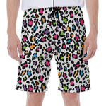 White And Rainbow Leopard Print Men's Beach Shorts