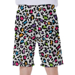 White And Rainbow Leopard Print Men's Beach Shorts