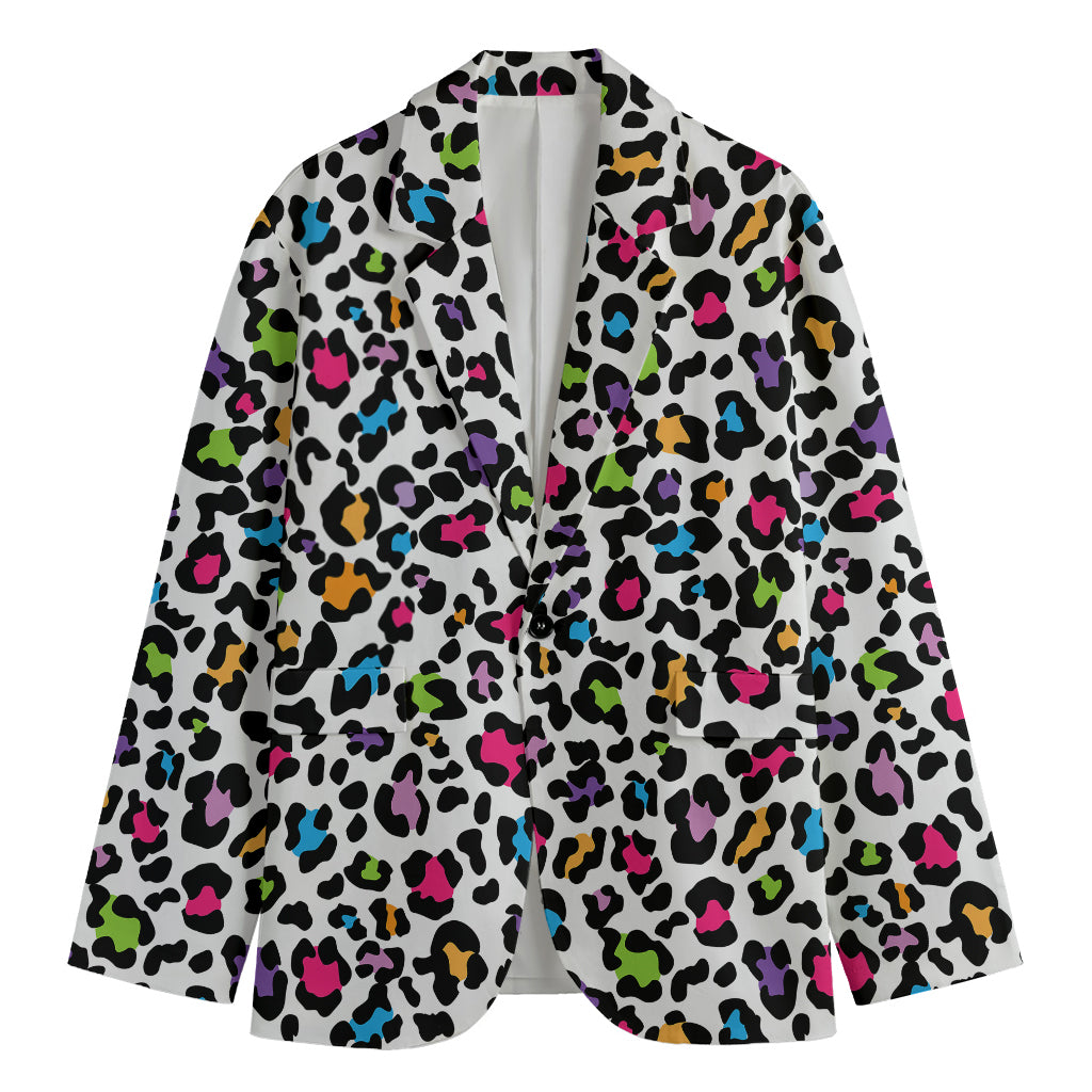 White And Rainbow Leopard Print Men's Blazer