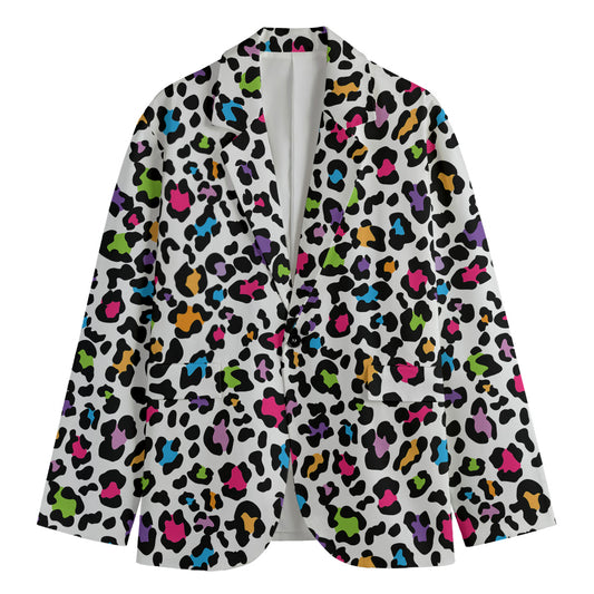 White And Rainbow Leopard Print Men's Blazer