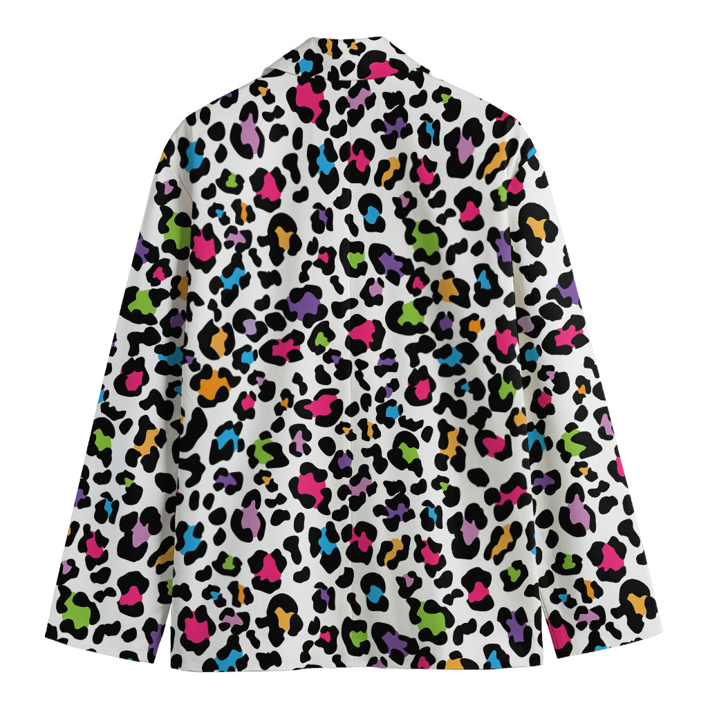 White And Rainbow Leopard Print Men's Blazer