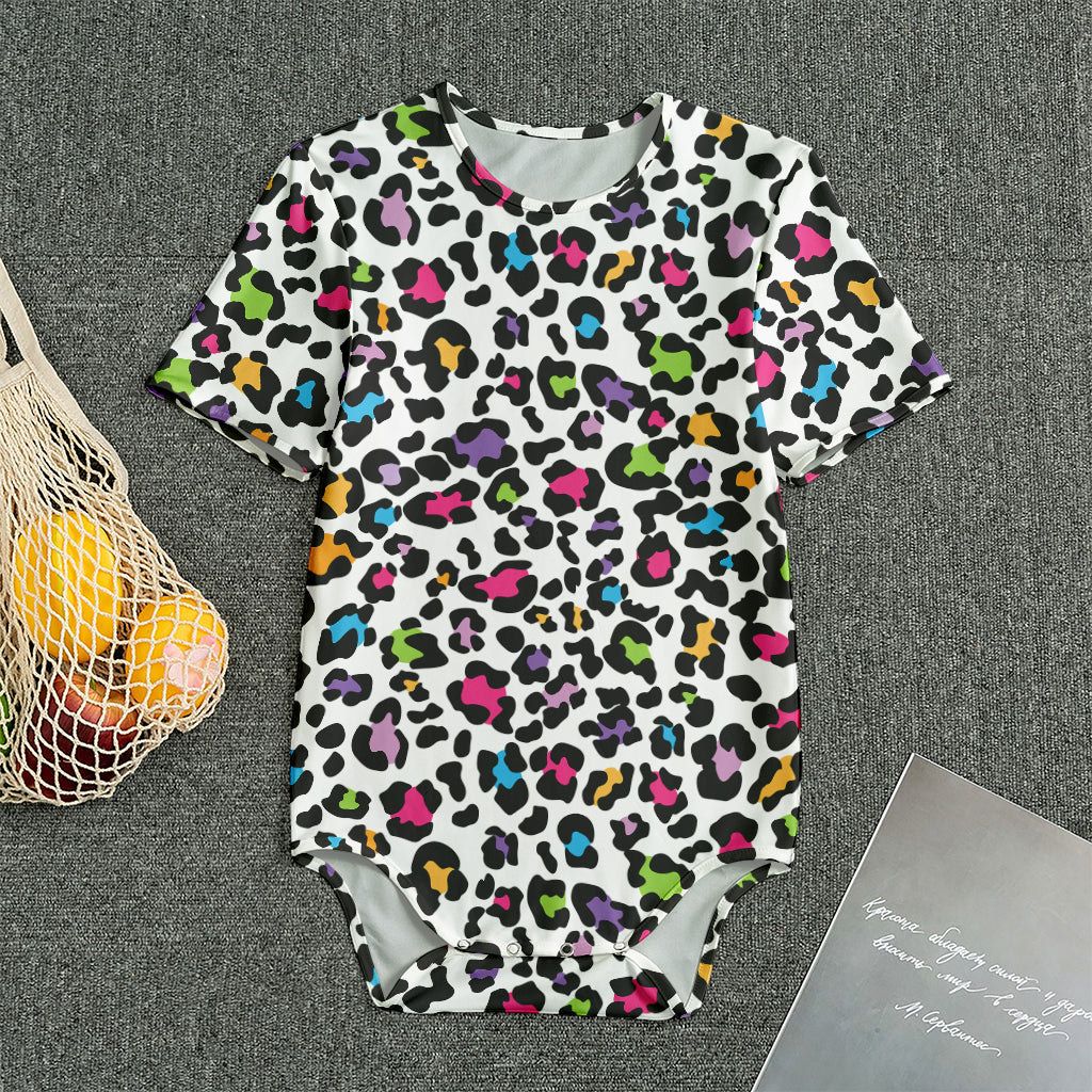 White And Rainbow Leopard Print Men's Bodysuit