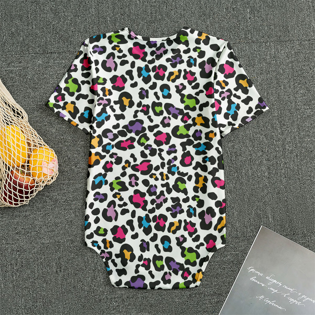 White And Rainbow Leopard Print Men's Bodysuit