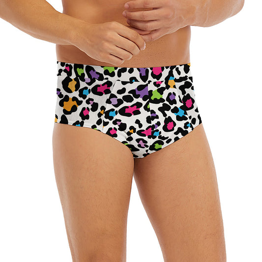 White And Rainbow Leopard Print Men's Briefs