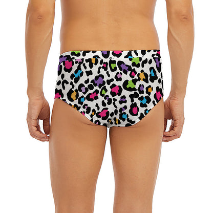 White And Rainbow Leopard Print Men's Briefs