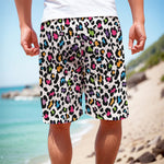 White And Rainbow Leopard Print Men's Cargo Shorts