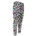 White And Rainbow Leopard Print Men's Compression Pants