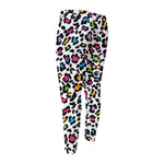 White And Rainbow Leopard Print Men's Compression Pants
