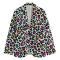 White And Rainbow Leopard Print Men's Cotton Blazer