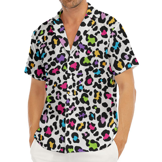 White And Rainbow Leopard Print Men's Deep V-Neck Shirt