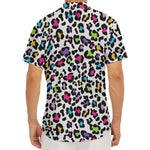White And Rainbow Leopard Print Men's Deep V-Neck Shirt