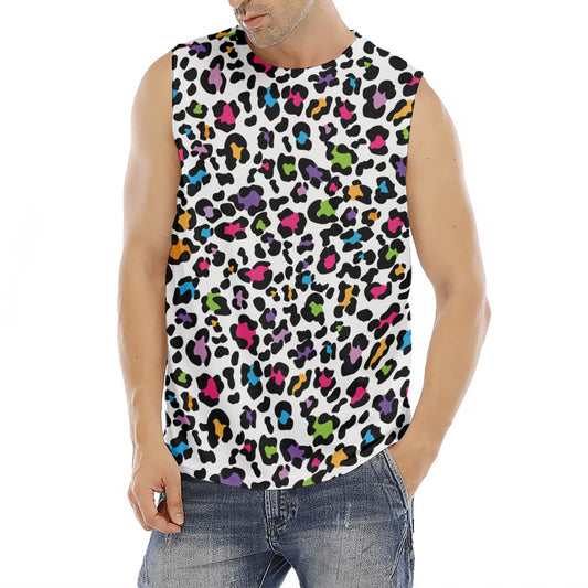 White And Rainbow Leopard Print Men's Fitness Tank Top
