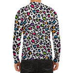 White And Rainbow Leopard Print Men's Long Sleeve Rash Guard