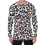 White And Rainbow Leopard Print Men's Long Sleeve T-Shirt