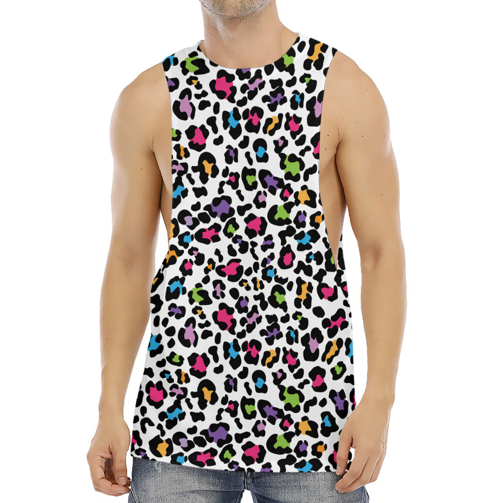 White And Rainbow Leopard Print Men's Muscle Tank Top