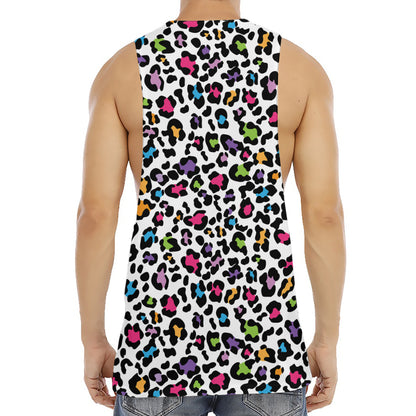 White And Rainbow Leopard Print Men's Muscle Tank Top