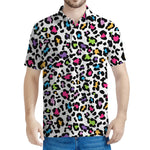 White And Rainbow Leopard Print Men's Polo Shirt