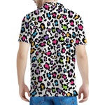 White And Rainbow Leopard Print Men's Polo Shirt