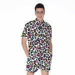White And Rainbow Leopard Print Men's Rompers