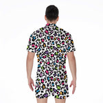 White And Rainbow Leopard Print Men's Rompers