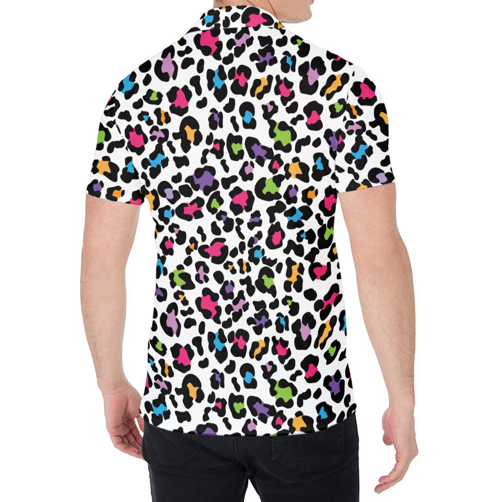 White And Rainbow Leopard Print Men's Shirt