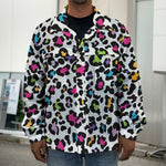 White And Rainbow Leopard Print Men's Shirt Jacket