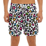 White And Rainbow Leopard Print Men's Split Running Shorts