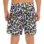 White And Rainbow Leopard Print Men's Split Running Shorts