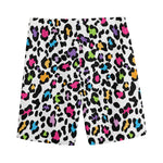 White And Rainbow Leopard Print Men's Sports Shorts