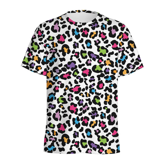 White And Rainbow Leopard Print Men's Sports T-Shirt