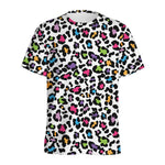 White And Rainbow Leopard Print Men's Sports T-Shirt