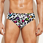 White And Rainbow Leopard Print Men's Swim Briefs