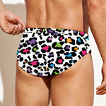 White And Rainbow Leopard Print Men's Swim Briefs