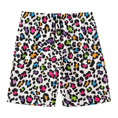 White And Rainbow Leopard Print Men's Swim Trunks
