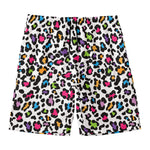 White And Rainbow Leopard Print Men's Swim Trunks