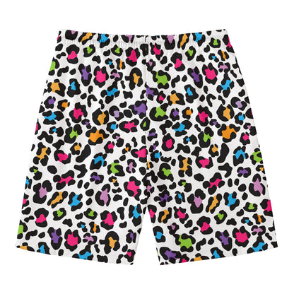 White And Rainbow Leopard Print Men's Swim Trunks
