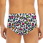 White And Rainbow Leopard Print Men's Triangle Swim Briefs