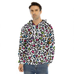 White And Rainbow Leopard Print Men's Velvet Pullover Hoodie