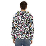 White And Rainbow Leopard Print Men's Velvet Pullover Hoodie