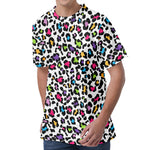 White And Rainbow Leopard Print Men's Velvet T-Shirt