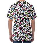 White And Rainbow Leopard Print Men's Velvet T-Shirt