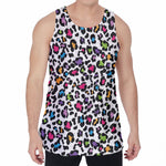 White And Rainbow Leopard Print Men's Velvet Tank Top