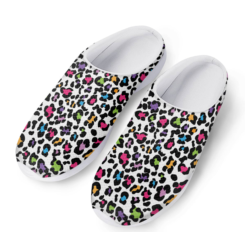 White And Rainbow Leopard Print Mesh Casual Shoes