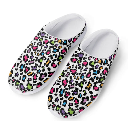 White And Rainbow Leopard Print Mesh Casual Shoes