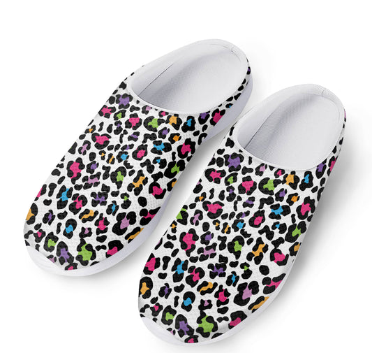 White And Rainbow Leopard Print Mesh Casual Shoes