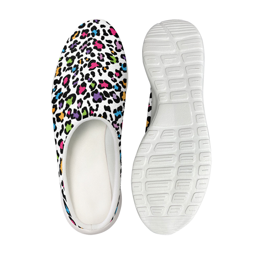 White And Rainbow Leopard Print Mesh Casual Shoes