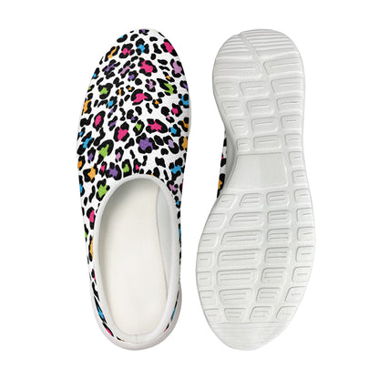 White And Rainbow Leopard Print Mesh Casual Shoes